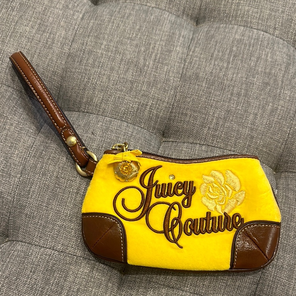 Juicy Couture Yellow and Brown Clutch with Leather Accents